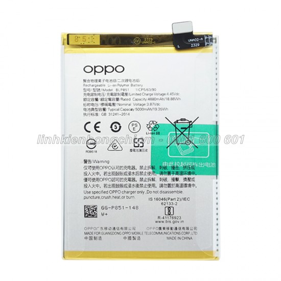 Pin Oppo Reno 6 Lite (BLP851) 5000mAh Zin chính hãng